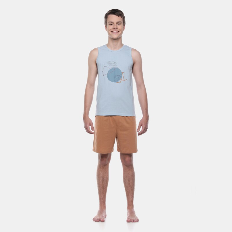 	 Pijama Masculino Sonhart  Regata Machão e Short Marrom