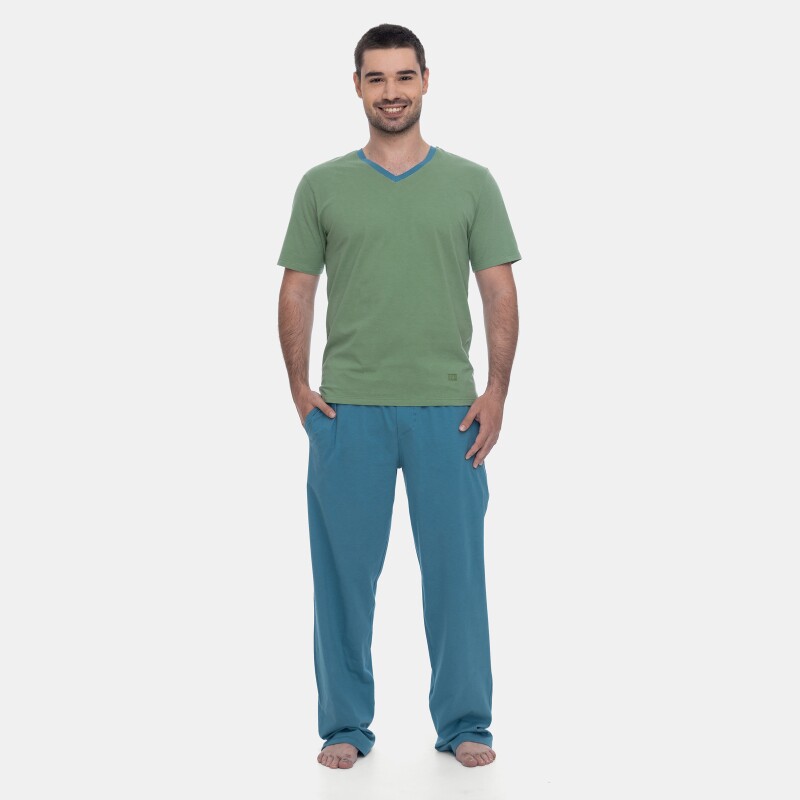 Sonhart Loja Online | Pijama Masculino Adulto Manga Curta e Calça Azul