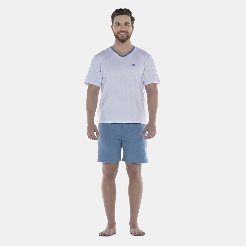 Pijama Masculino Adulto Manga Curta e Short Decote V