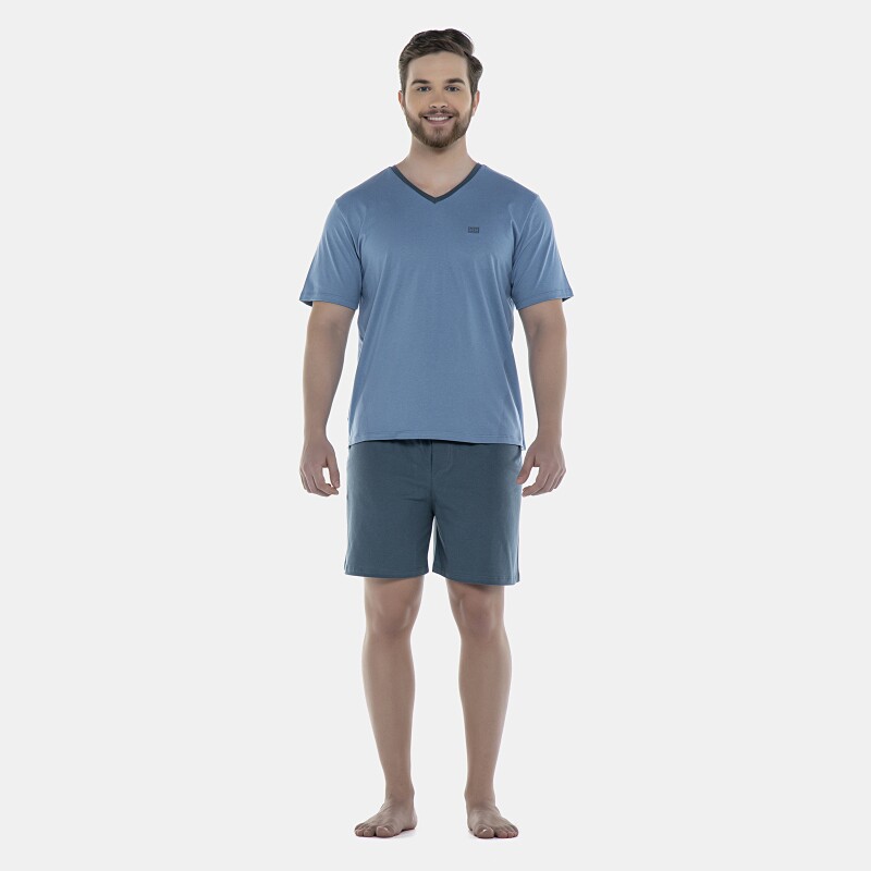 Pijama Masculino Adulto Manga Curta e Short Decote V