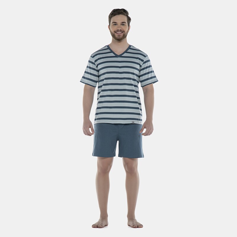 Pijama Masculino Adulto Manga Curta e Short Decote V