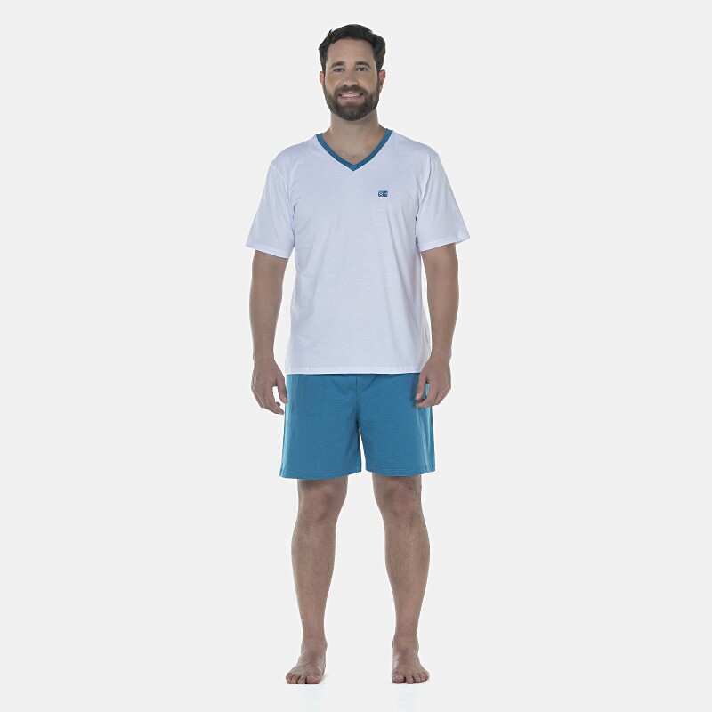 Pijama Masculino Adulto Manga Curta e Short Decote V