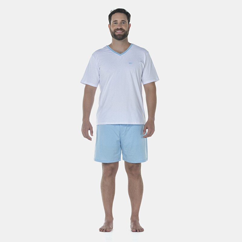 Pijama Masculino Adulto Manga Curta e Short Decote V