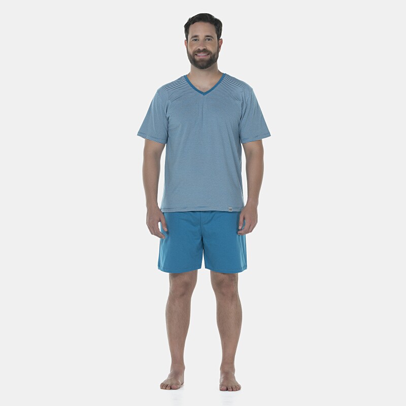 Pijama Masculino Adulto Manga Curta e Short Decote V