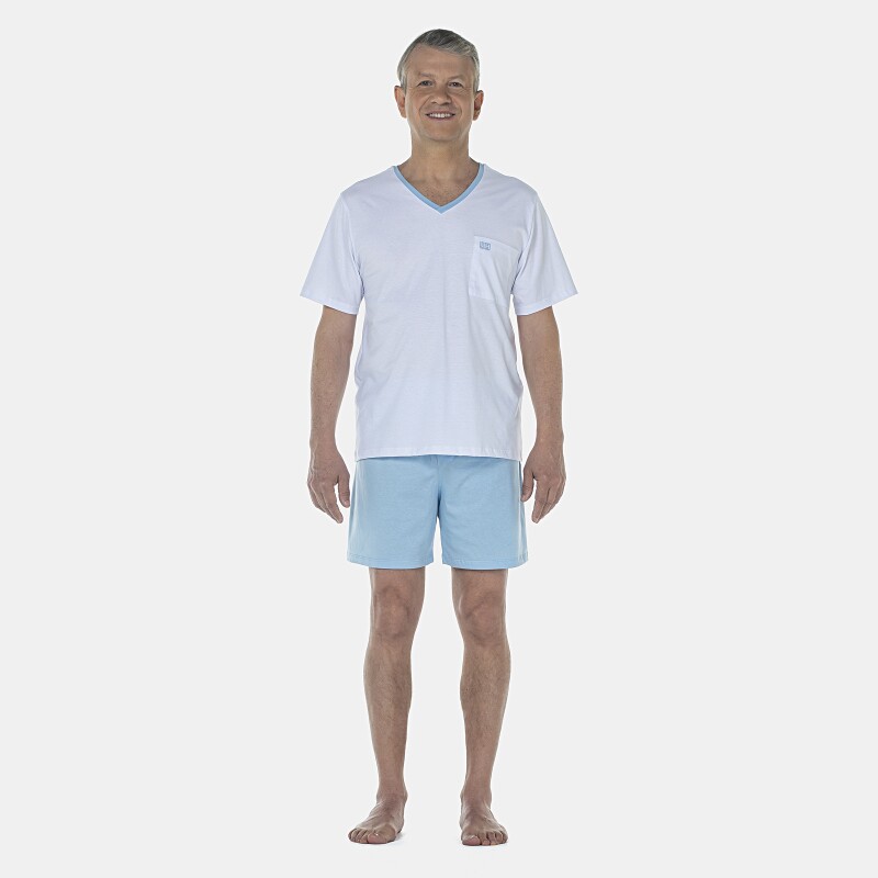 Pijama Masculino Adulto Manga Curta e Short Decote V