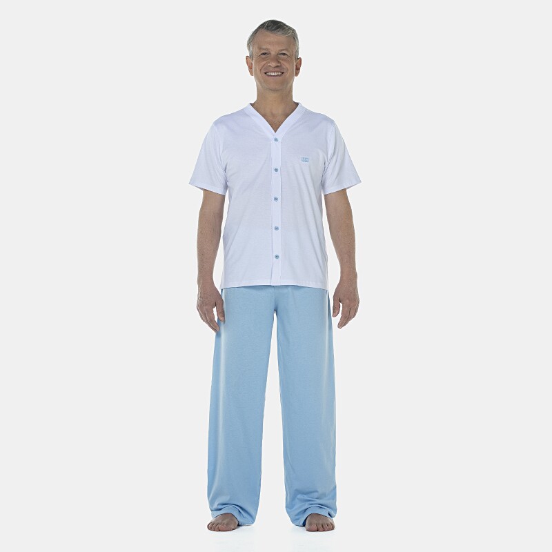 Pijama Masculino Adulto Manga Curta Com Abertura e Calça