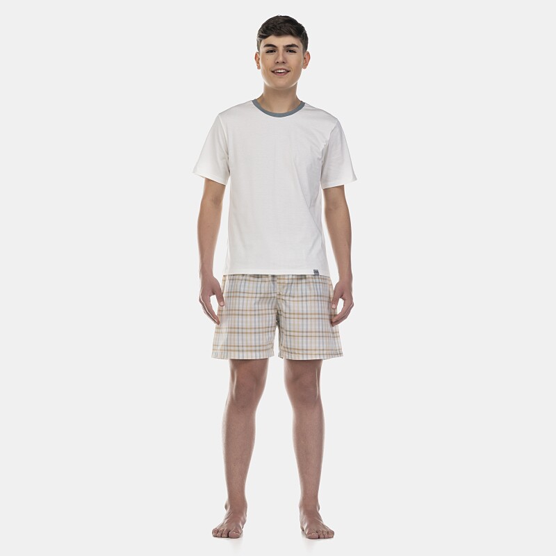 Pijama Masculino Adulto Manga Curta e Short Tricoline
