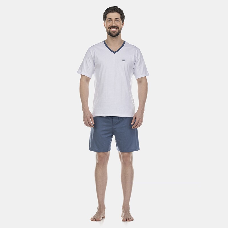 Pijama Masculino Adulto Manga Curta Decote V e Short 