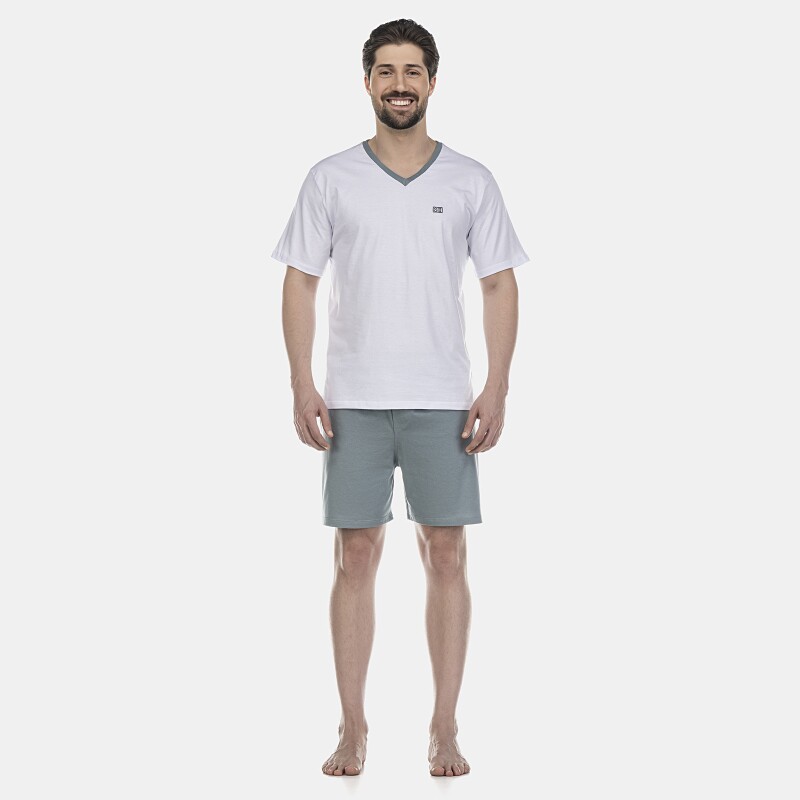 Pijama Masculino Adulto Manga Curta Decote V e Short 