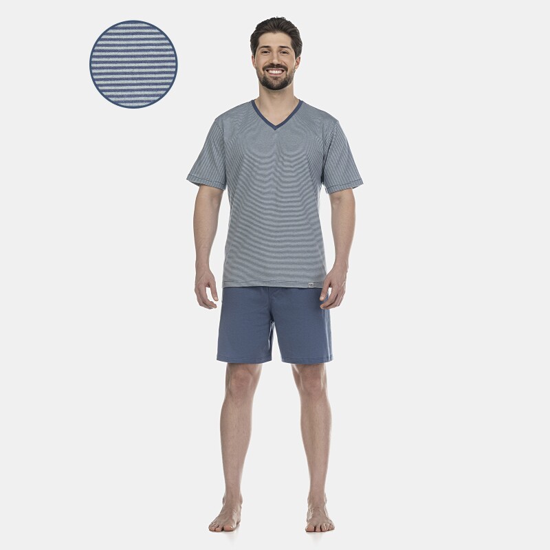 Pijama Masculino Adulto Manga Curta Decote V e Short 