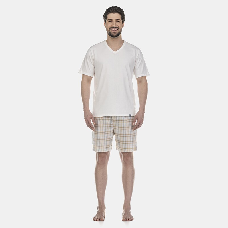 Pijama Masculino Adulto Manga Curta e Short Tricoline