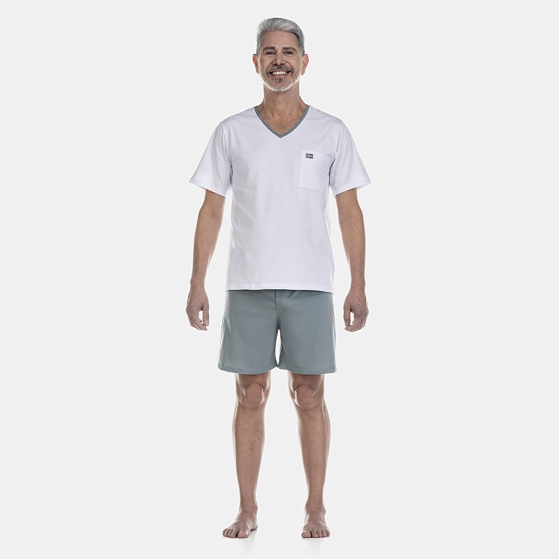 Pijama Masculino Adulto Manga Curta Decote V e Short 