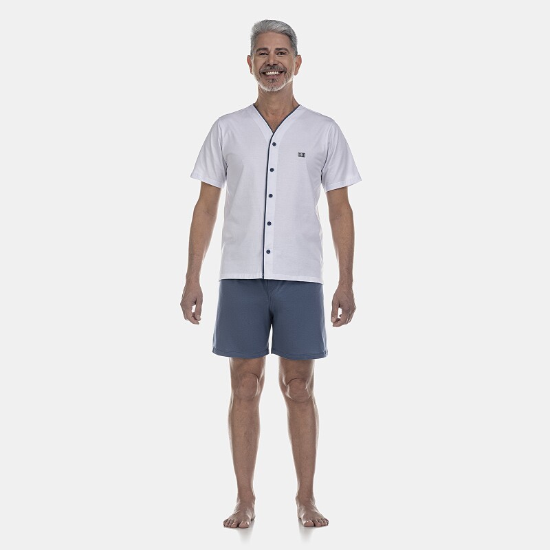 Pijama Masculino Adulto Manga Curta Com Abertura e Short