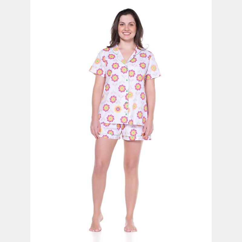 Conjunto Feminino Adulto Manga Curta e Short Tricoline