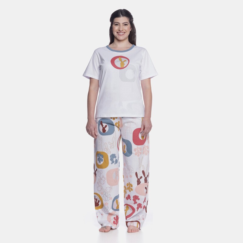 Pijama Feminino Adulto Manga Curta e Calça