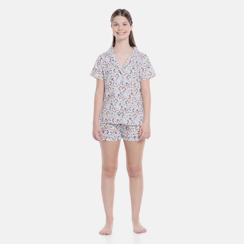 Pijama Feminino Adulto Manga Curta Decote V e Short