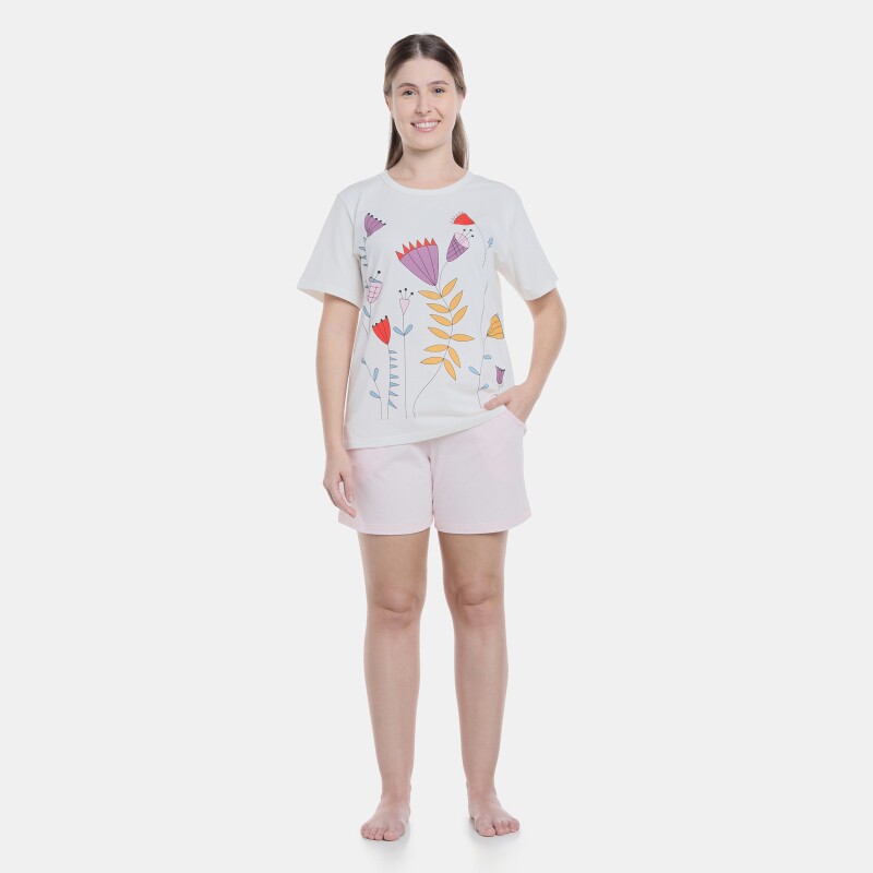 Pijama Feminino Adulto Manga Curta e Bermuda