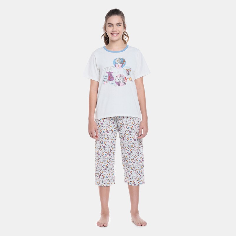 Pijama Feminino Adulto Manga Curta e Corsário