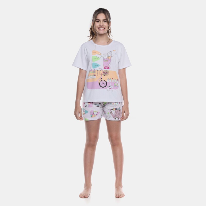 Pijama Feminino Manga Curta e Short Pat e Annie