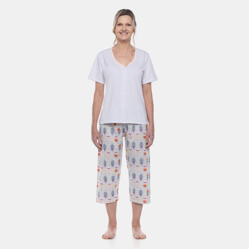 Pijama Feminino Adulto Manga Curta e Corsário