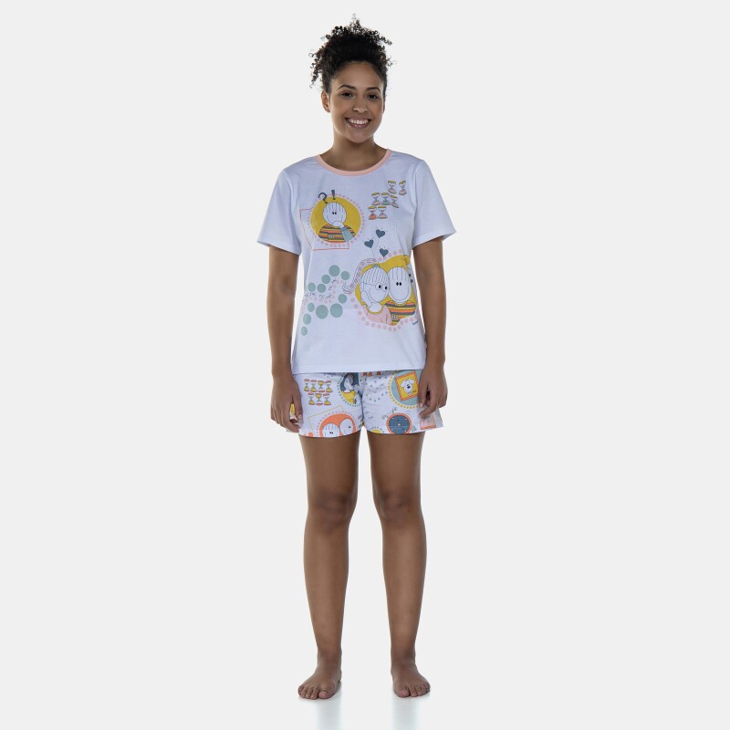 Pijama Feminino Manga Curta e Short Estampado
