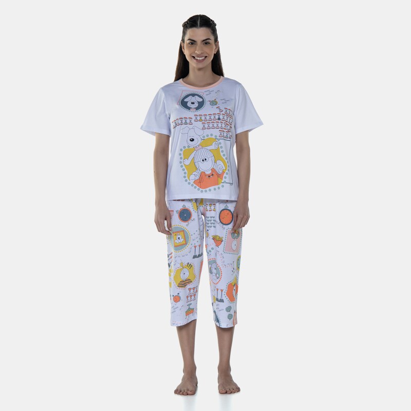 Pijama Feminino Sonhart  Manga Curta e Corsário Estampada