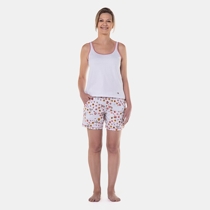 Sonhart Pijama Feminino Curto clássico regata e bermuda Estampado
