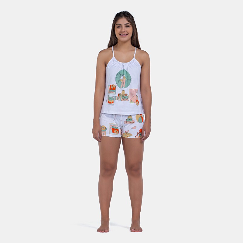 Pijama Curto Feminino Regata Alça Fina e Short Pat