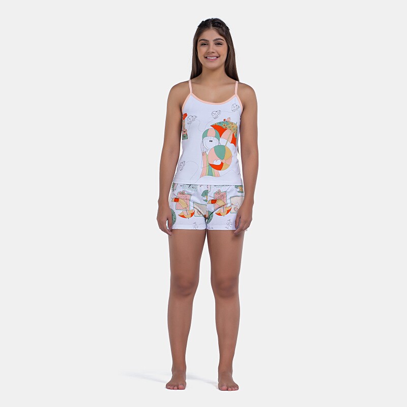 Pijama Curto Sonhart Feminino Regata Alça Fina e Short Estampado