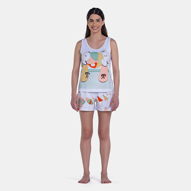 Pijama Curto Feminino Regata Média e Short Pat e Annie