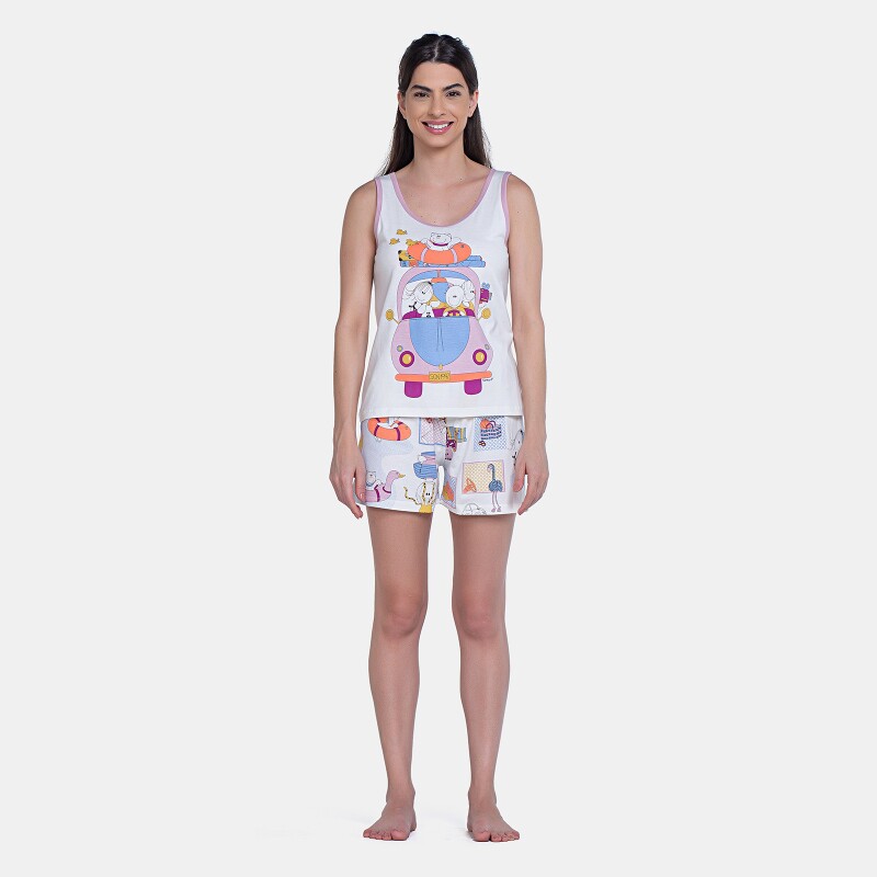 Pijama Curto Feminino Regata e Short Estampa Personagens