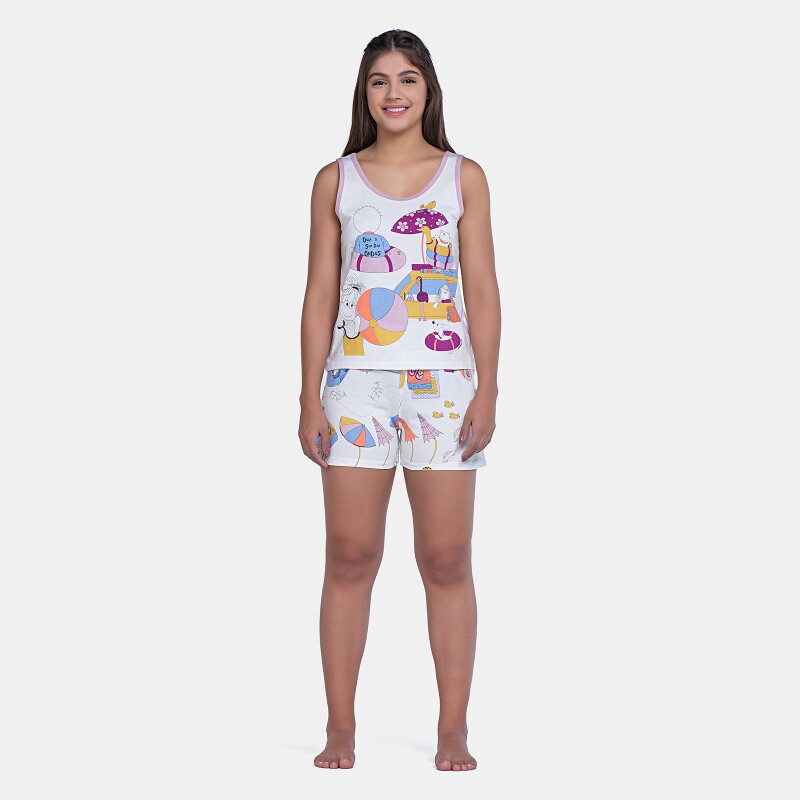 Pijama Curto Feminino Regata Média e Short Estampado