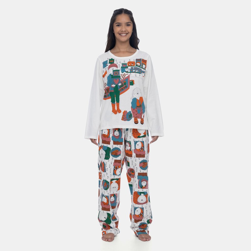 Pijama Feminino Adulto Manga Longa e Calça Estampada