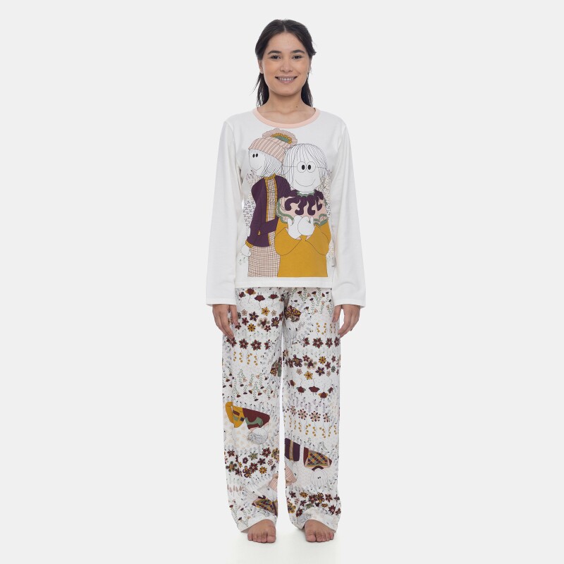 Pijama Feminino Manga Longa e Calça Estampa Pat e Annie