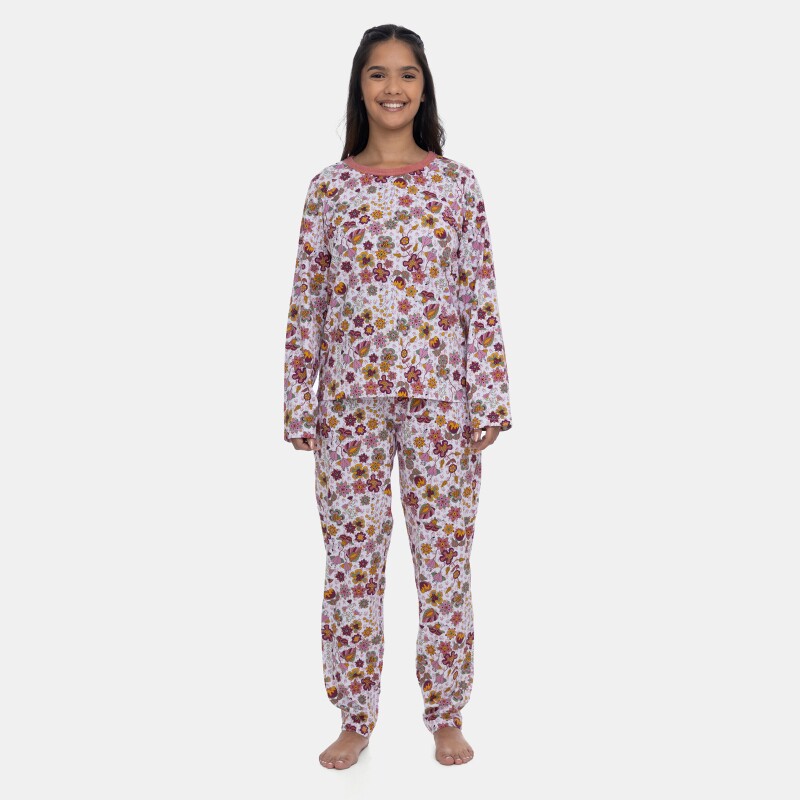 Loja Oficial Sonhart | Pijama Feminino Blusa Manga Longa Floral e Calça Cós Duplo