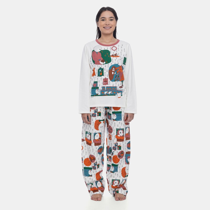Pijama Manga Longa Feminino e Calça Moletinho  Peluciado Pat
