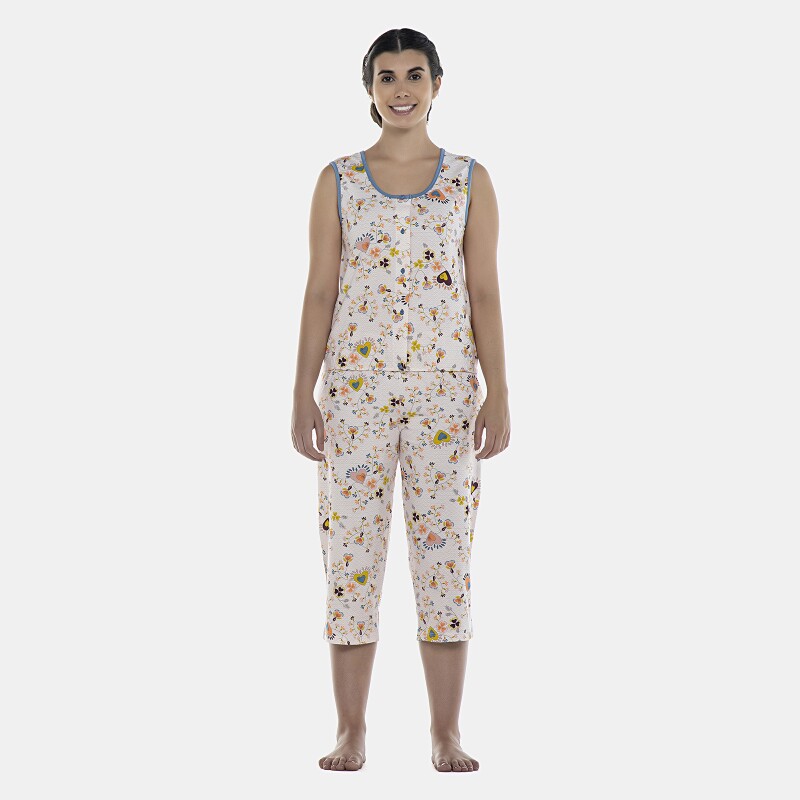 Pijama Feminino Adulto Regata Aberta e Corsário