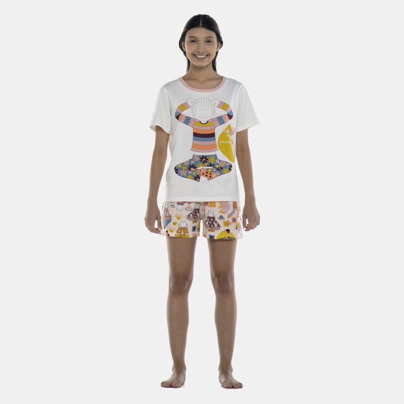 Pijama Feminino Adulto Manga Curta e Short