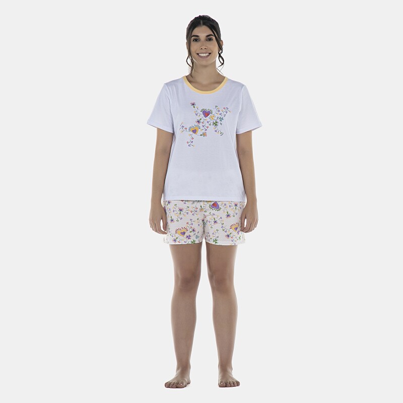 Pijama Feminino Adulto Manga Curta e Short