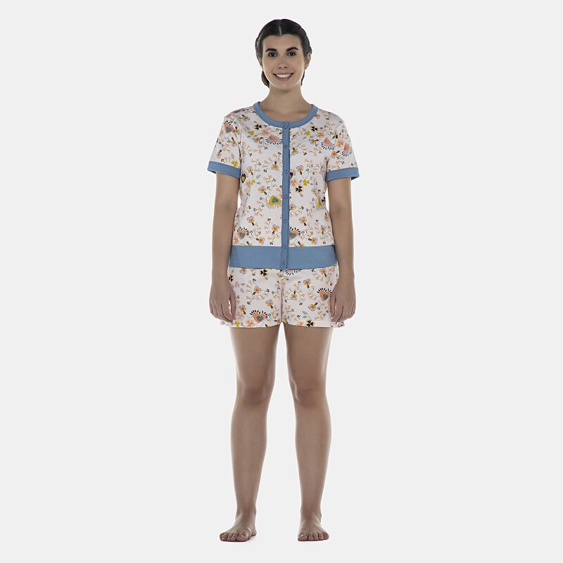Pijama Feminino Adulto Manga Curta Aberta e Short