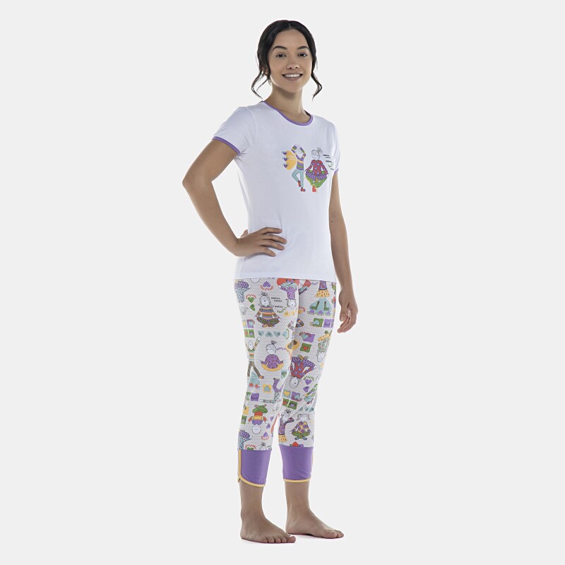 Pijama Feminino Adulto Baby-look Manga Curta e Corsário