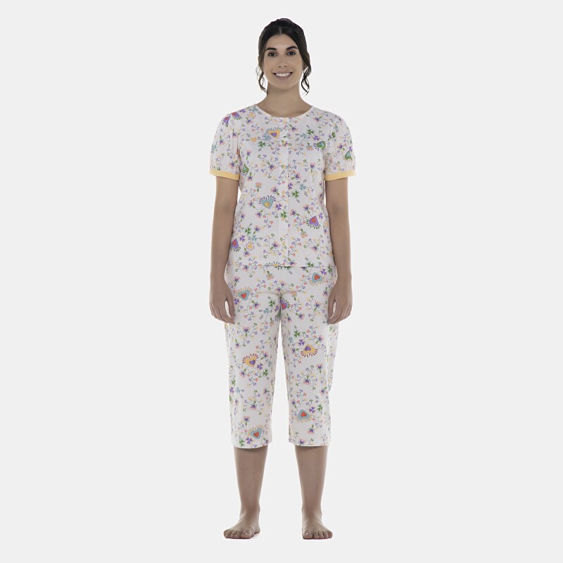 Pijama Feminino Adulto Manga Curta Aberta e Corsário