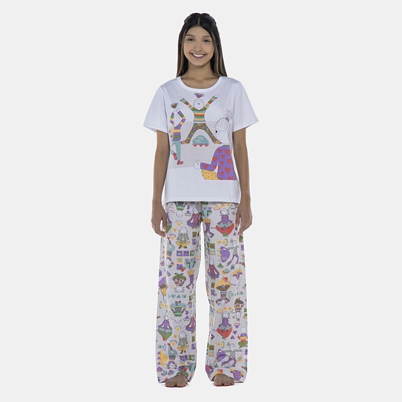 Pijama Feminino Adulto Manga Curta e Calça