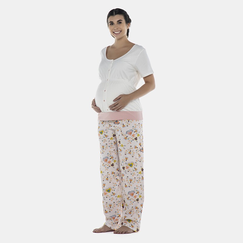 Pijama Feminino Gestante Manga Curta e Calça