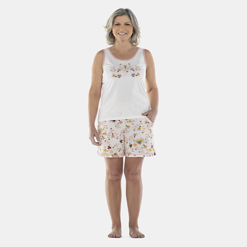 Pijama Feminino Adulto Regata e Bermuda com Bolsos