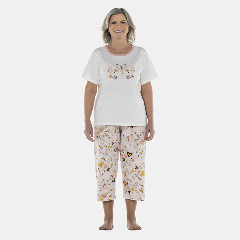 Pijama Feminino Adulto Manga Curta e Corsário