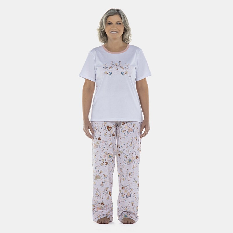 Pijama Feminino Adulto Manga Curta e Calça