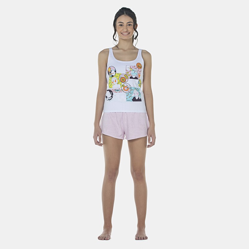 Pijama Feminino Adulto Regata e Short Atoalhado