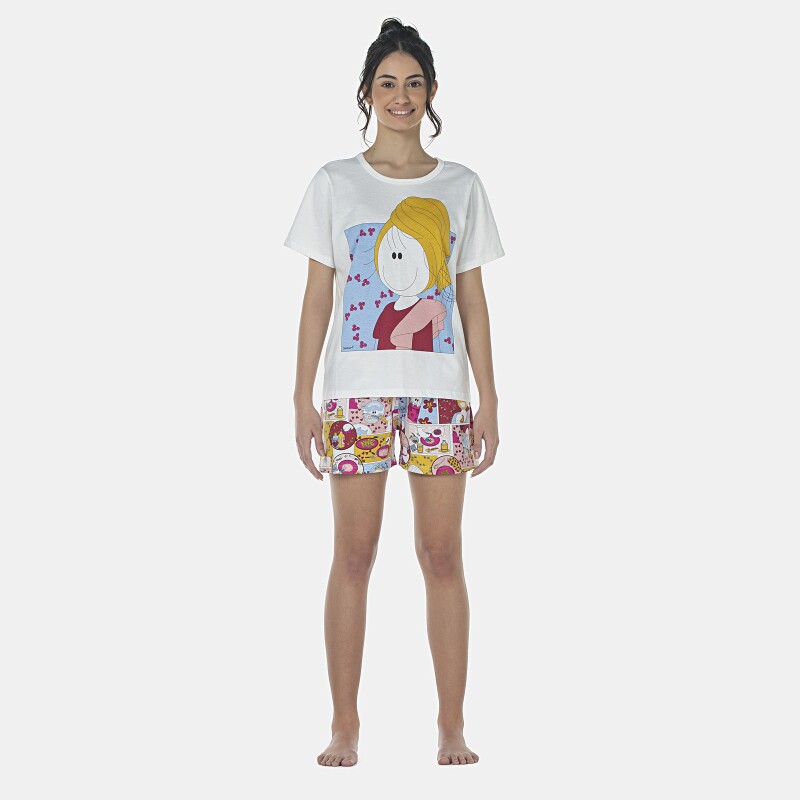 Pijama Feminino Adulto Manga Curta e Short