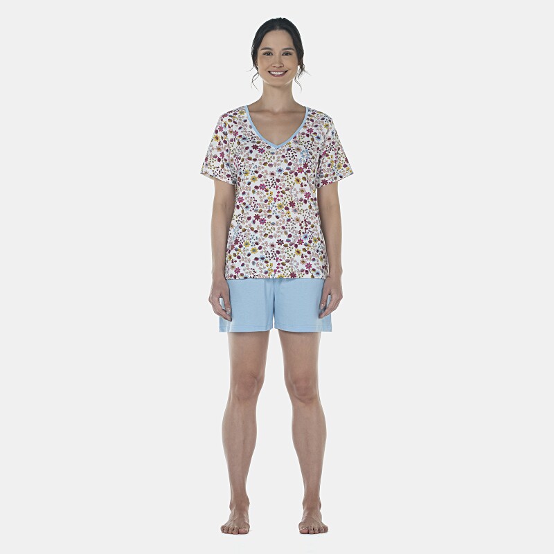 Pijama Feminino Adulto Manga Curta Decote V e Short